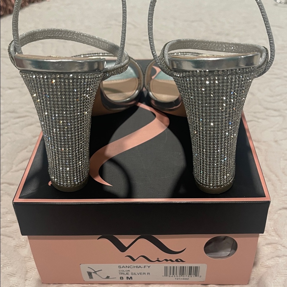 Nina Silver Rhinestone Heels - Picture 5 of 14